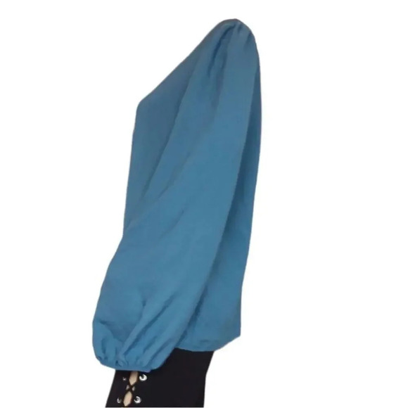 Francesca's Blue Rain Balloon Sleeve Blouse - Picture 4 of 5